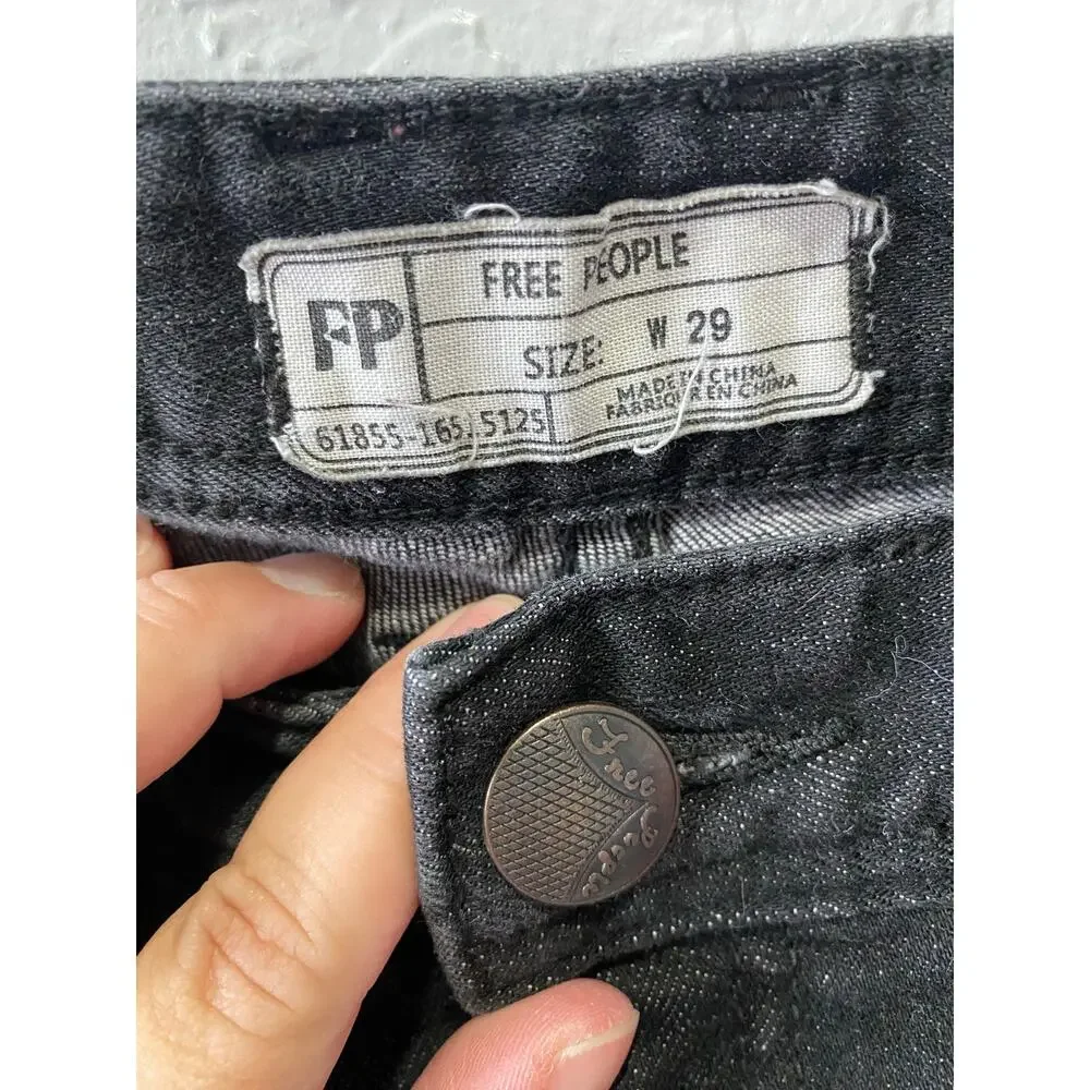 Free People Black Gray Cropped Distressed Jeans Size 29 Boho Classic